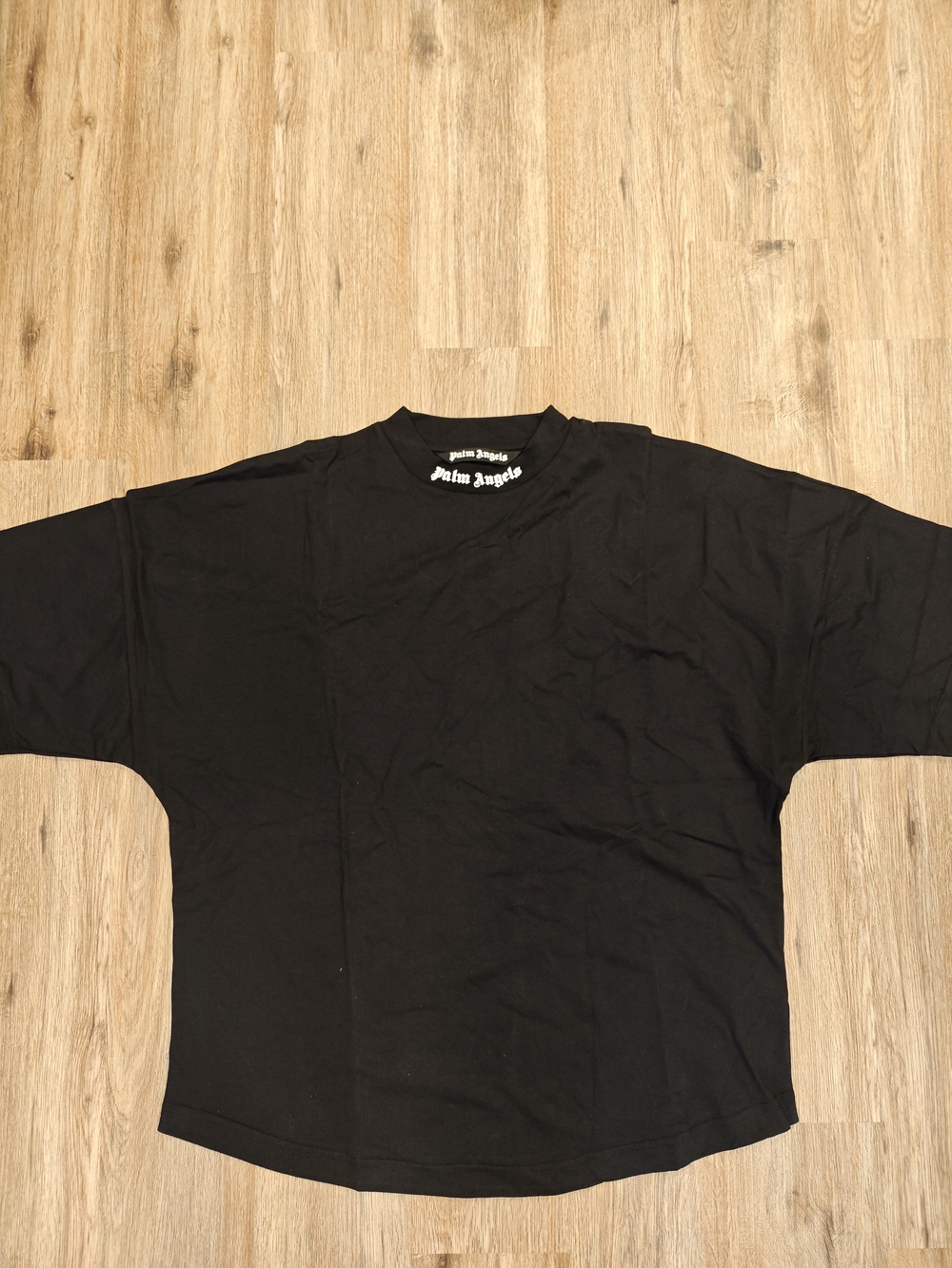 Palm Angels Black Short Sleeve Crewneck Tee with Neckline Logo